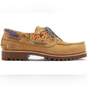 NWT Timberland x CLOT 3-Eye Boat Shoe Embroidered Hand-sewn tan brown loafers
